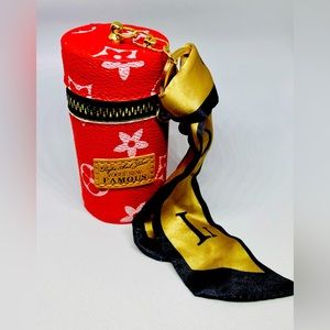 Keychain mini lipstick handbag case with zipper on the side with silk fabric